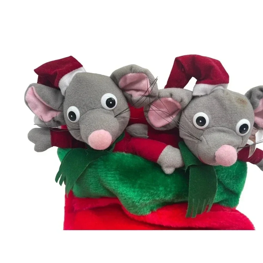 Vintage 80s 90s Plush Twin Mice Christmas Stocking Mouse Holiday
